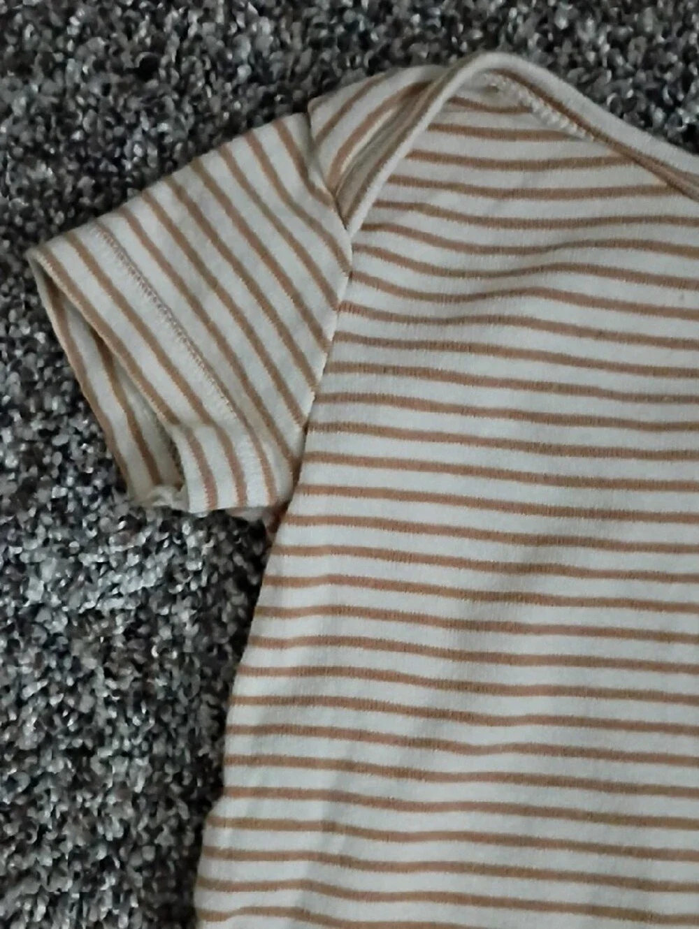 Old Navy Beige & White Striped Short-Sleeve Baby One-Piece